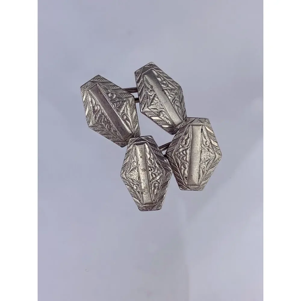 Antique Art Nouveau 925 Sterling Silver Cufflinks Double Swoops